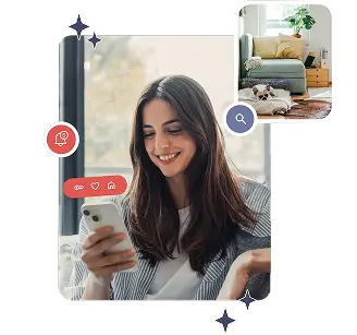 Donna che usa lo smartphone per gestire una proprietà in affitto